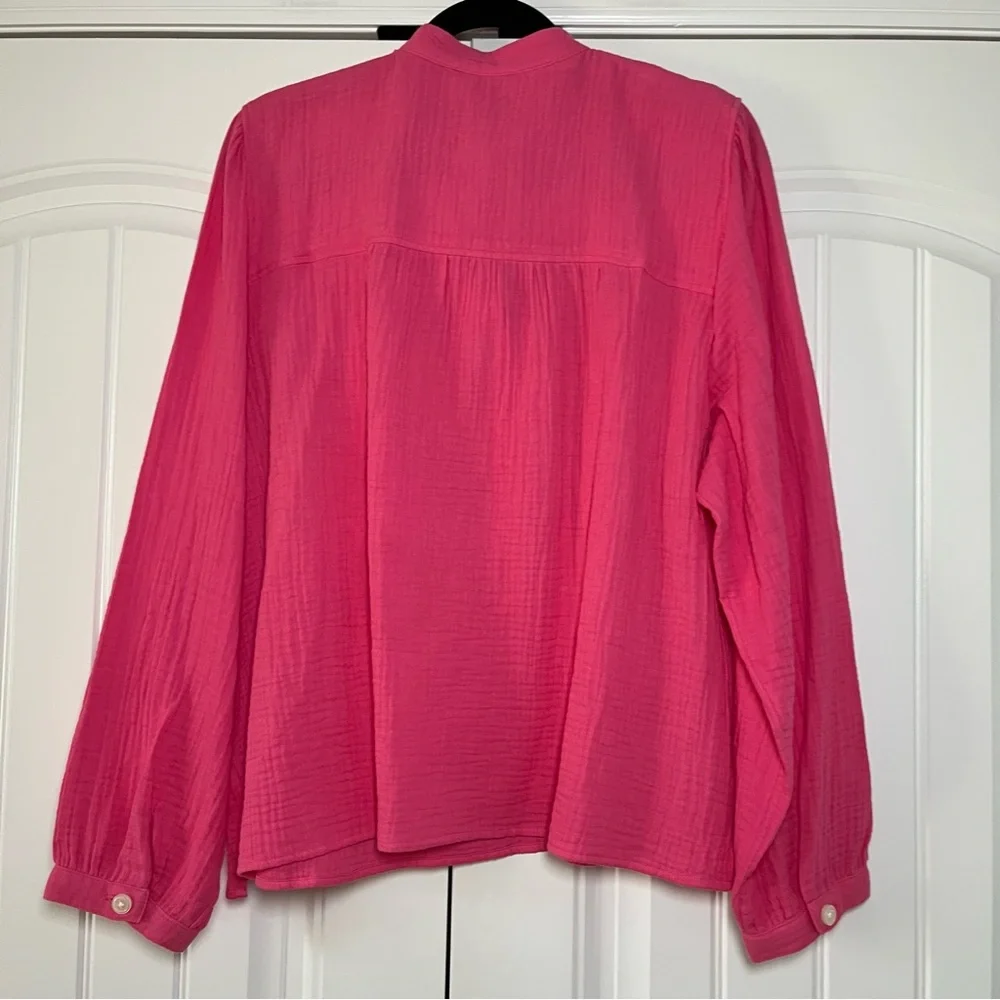 J. Crew Cotton Gauze Fresco Top Long Sleeve Button Front Pink Size 2X NWT - Picture 8 of 8